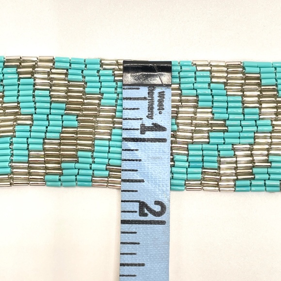 Nepalese NWT Turquoise Silver Glass Hand Beaded Boho Chic Tribal Necklace - Picture 6 of 10